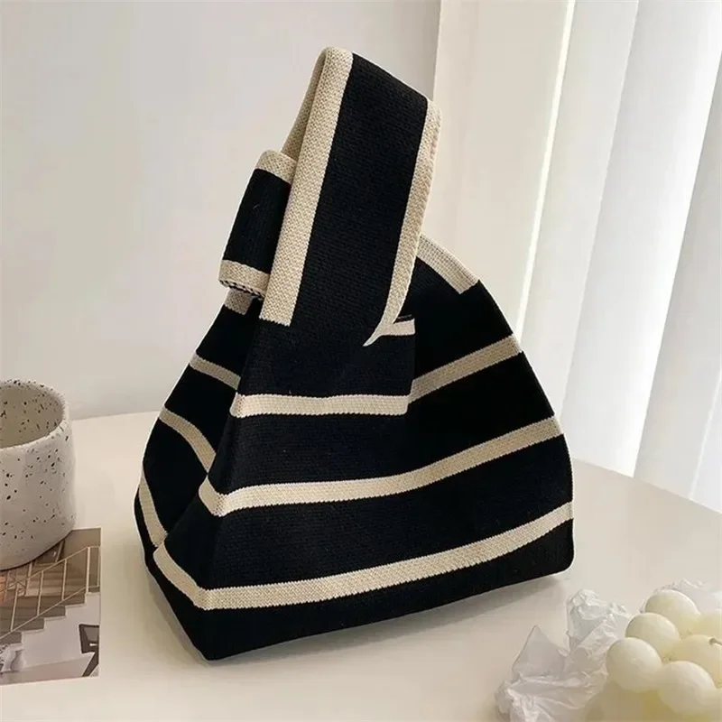 Women Handmade Knitted Small Handbag Casual Wrist Bag Versatile Shopper Mini Tote Bag Student Reusable Shoulder Bag Daily Use
