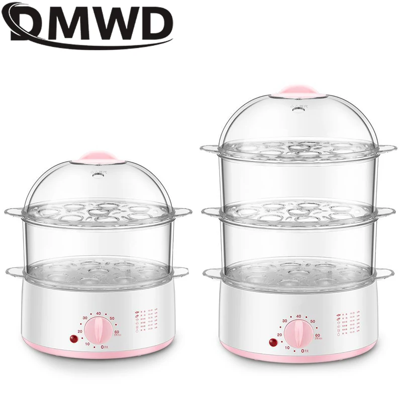 DMWD Household Electric Food Steamer 2L Mini Egg Boiler With Timer Knob Auto Shut-off Food Warmer 2/3 Layers Cooking Tools