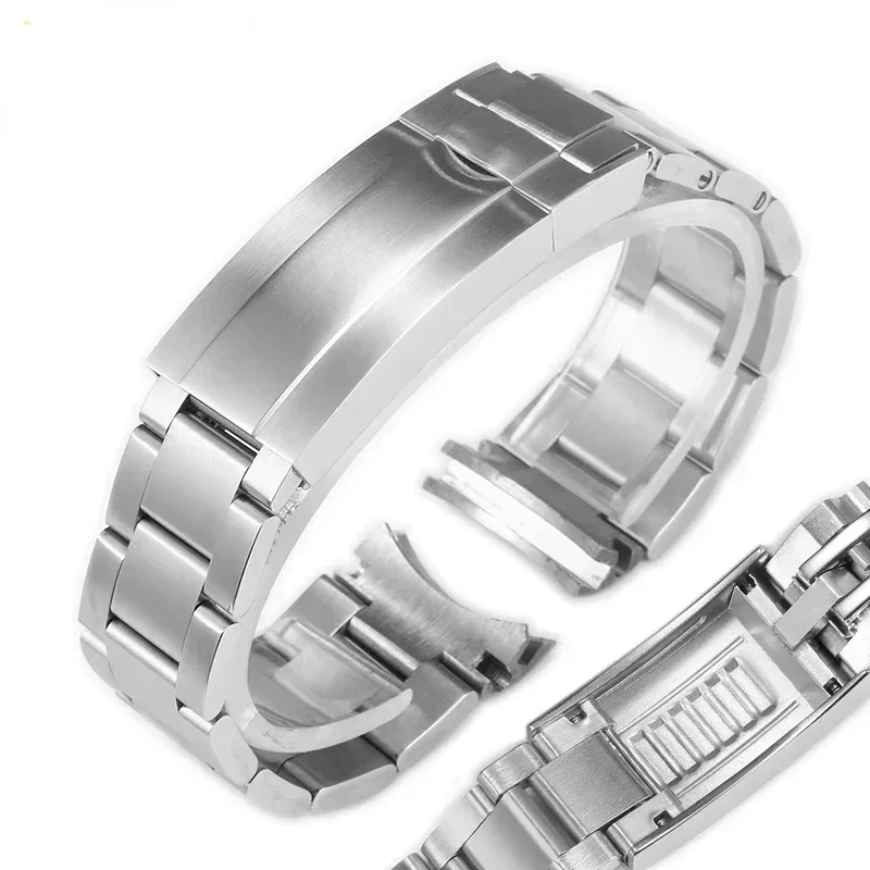 Premium Solid 904L Stainless Steel Watch Band with Brushed & Polished Finish and Folding Buckle Clasp