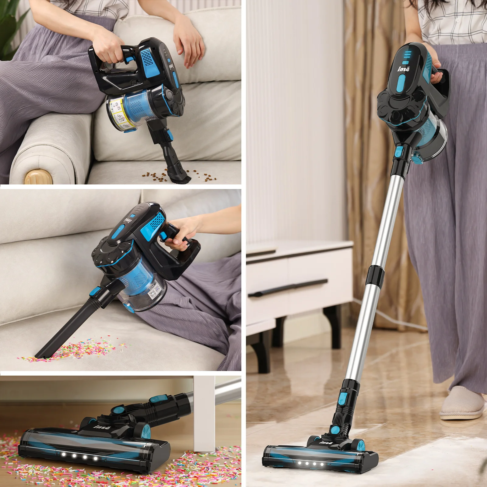 INSE Cordless Vacuum Cleaner, 20KPa Stick Vacuum up to 40min Runtime, 6-in-1 Cordless Stick Vacuum for Household Cleaning 5
