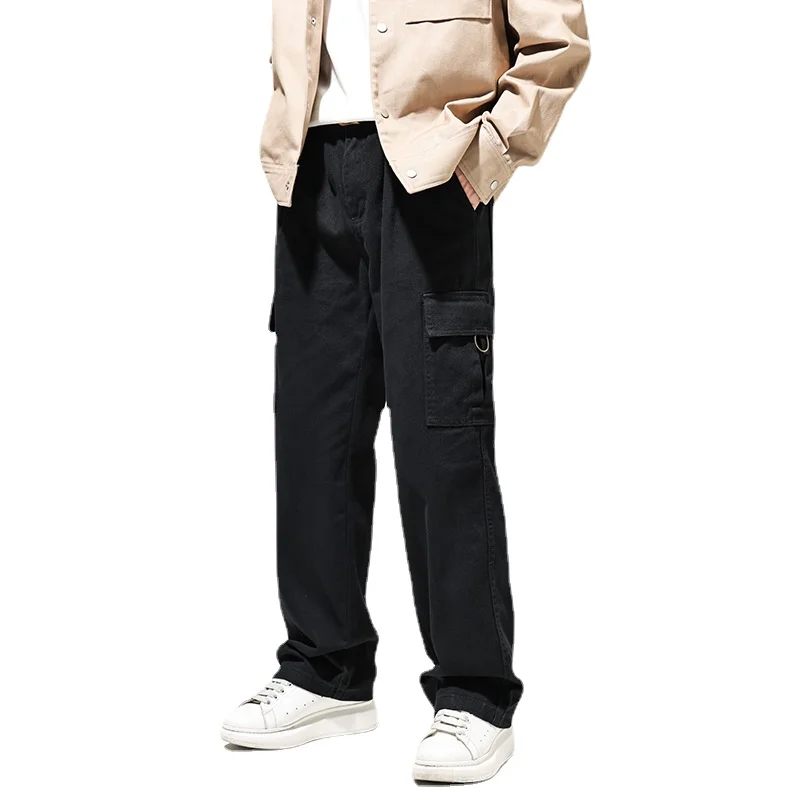 

Черные свободные облегающие прямые рабочие джинсы для мужчин универсальные брюки для осени и зимы мужские брюки-карго