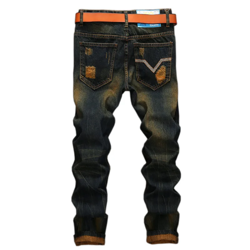 Men Ruined Denim Jeans Hole Trousers Ripped Large Size Straight Hip Hop High Street Fashion Male Pants men jeans,ripped jeans,ripped patchwork jeans