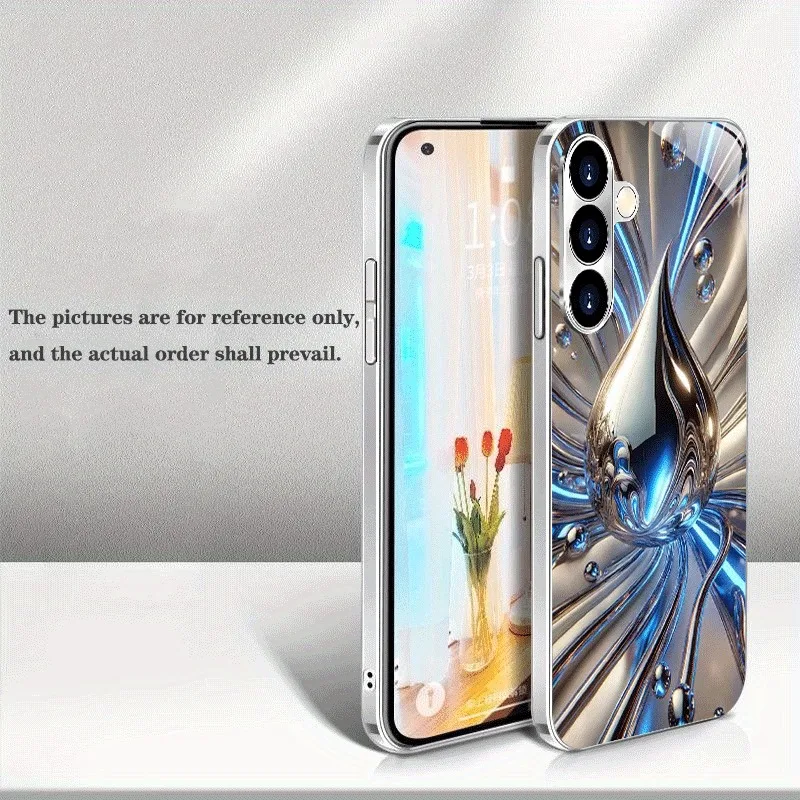 Blue Silver Electroplated Fluid Drop Pattern Glass Phone Case