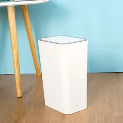 Compact Bathroom Trash Can with Press Top Lid - Sleek Plastic Wastebasket - 10L (White)