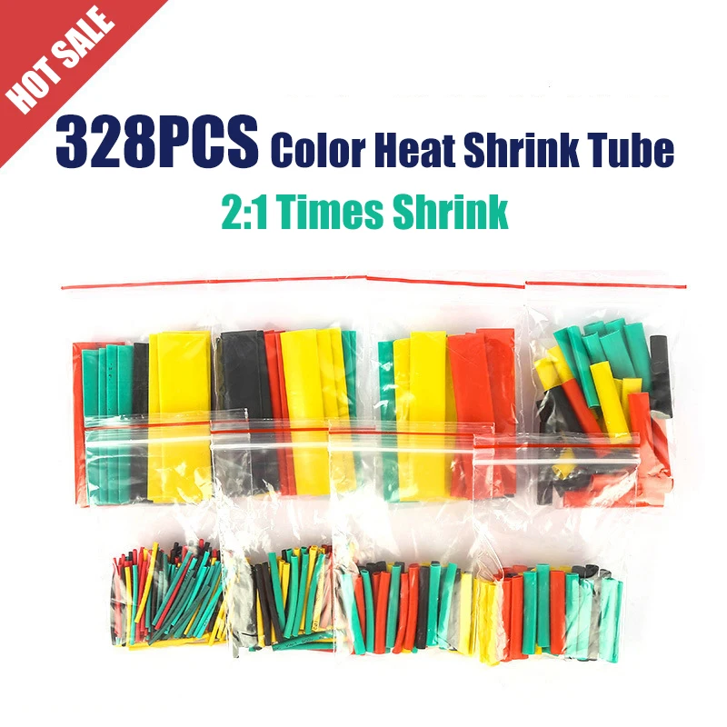 

328pcs Heat-shrink Tubing Thermoresistant Tube Heat Shrink Wrapping Kit Electrical Connection Wire Cable Insulation Sleeving