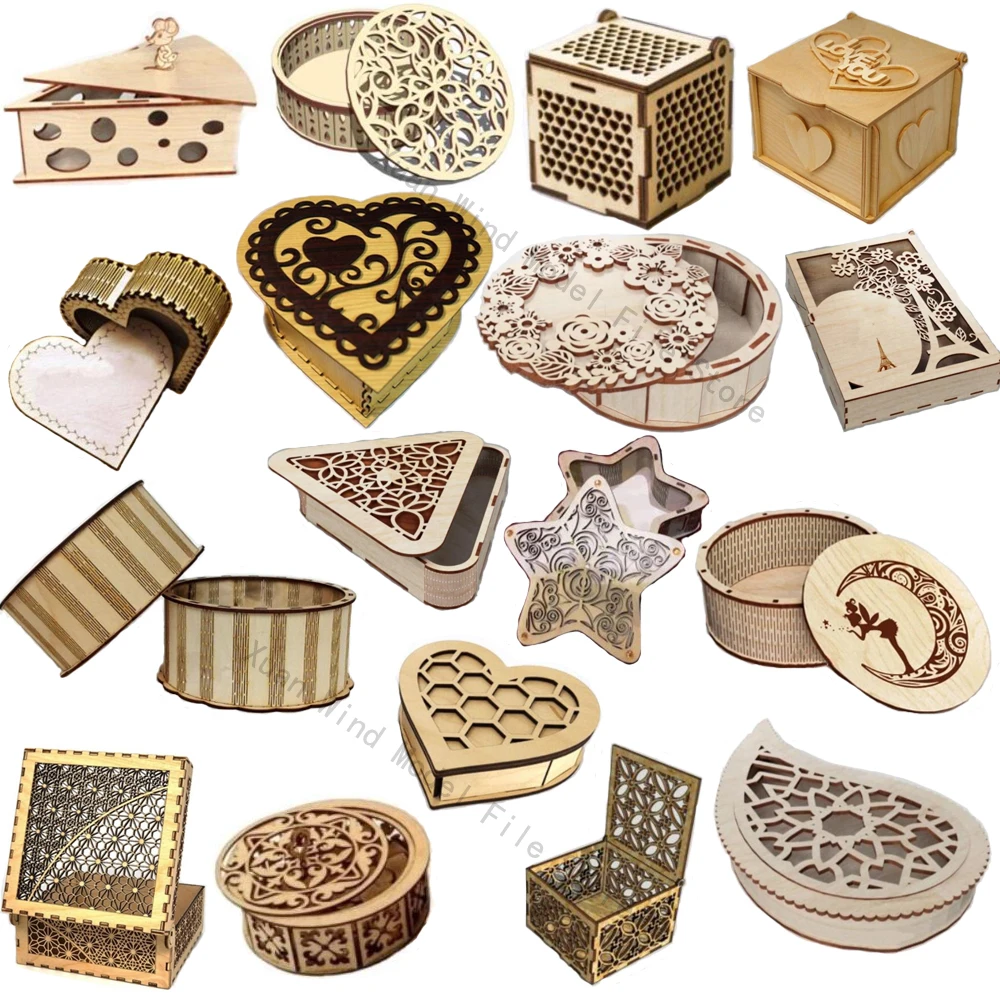 Digital Files 50pcs Boxes Drawing Piggy Caskets Storage Containers CNC Laser Cut Vector Design Files