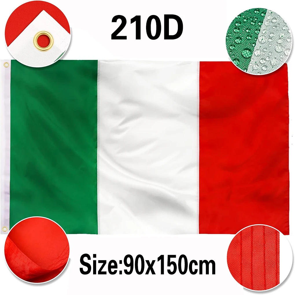 90X150Cm Heavy Duty 210D Nylon Italia National Country Flags 4 Occhielli In Ottone Con Orlatura A Punto