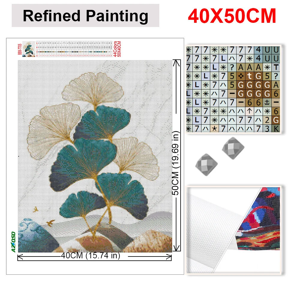 Seasonal ginkgo leaves diamond embroidery painting with full square resin diamonds.