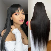 Perruque de cheveux humains droites d'os avec frange pour les femmes 30 pouces brésiliennes 3x1 perruques de dentelle sans colle perruque de cheveux humains couleur noire naturelle 4
