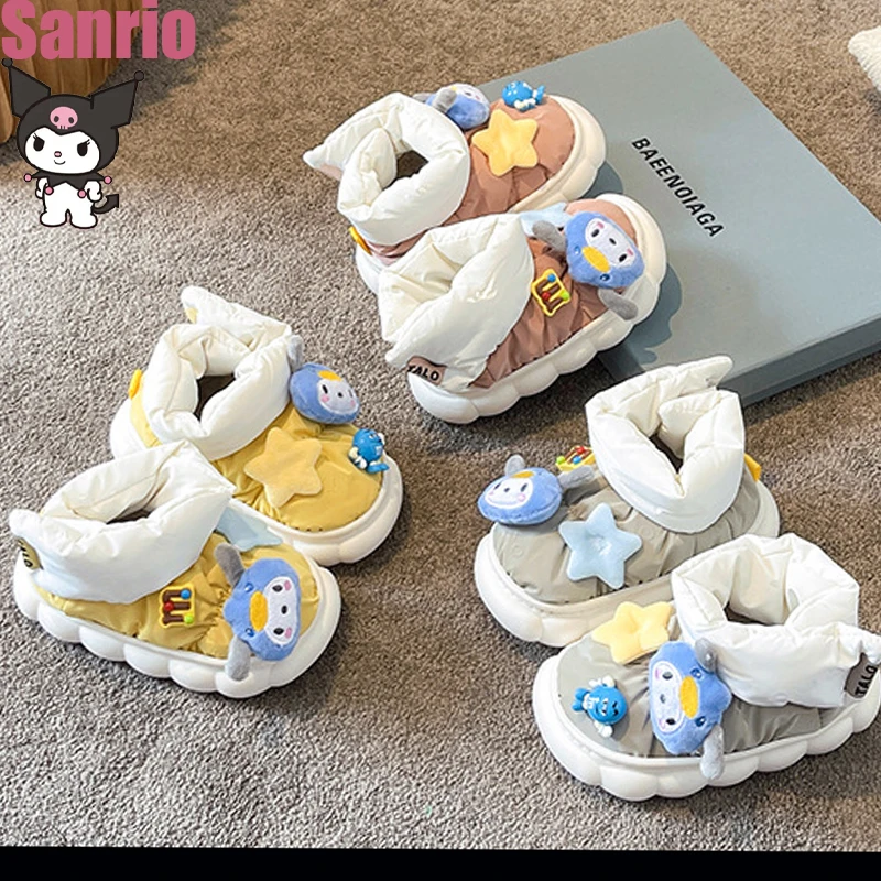 

Sanrio Pachacco Kawaii Cartoon Slippers Snow Boots Padded Winter New Thick Bottom Non-slip Waterproof Down Cloth Cotton Shoes
