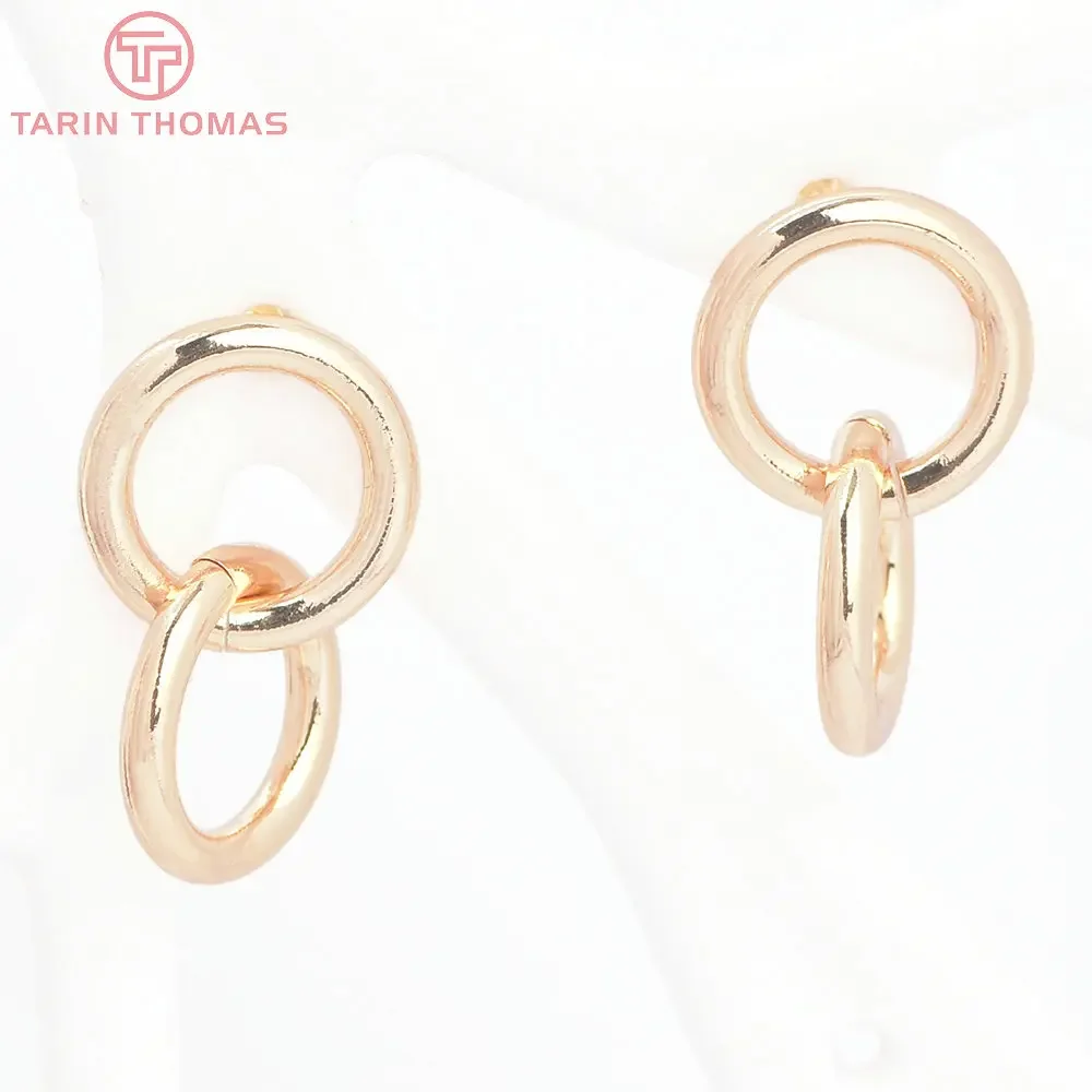 

(2516) 6PCS 12x20.5MM 24K Gold Color Brass Double Rings Stud Earrings High Quality DIY Jewelry Findings Accessories Wholesales