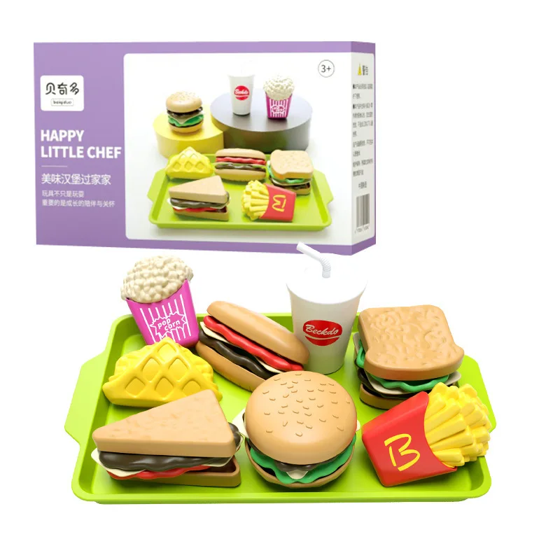 27pcs Baby Pretend Play Kitchen Kids Toys Simulation Hamburg Fries Food Role Play Montessori Educational Gift Toys for Girls 5
