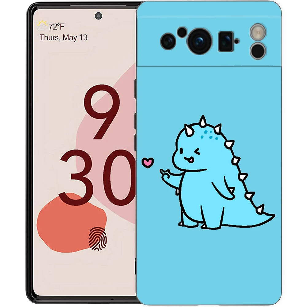 Adorable Dinosaur Bear Couple Shockproof Black Silicone Phone Case