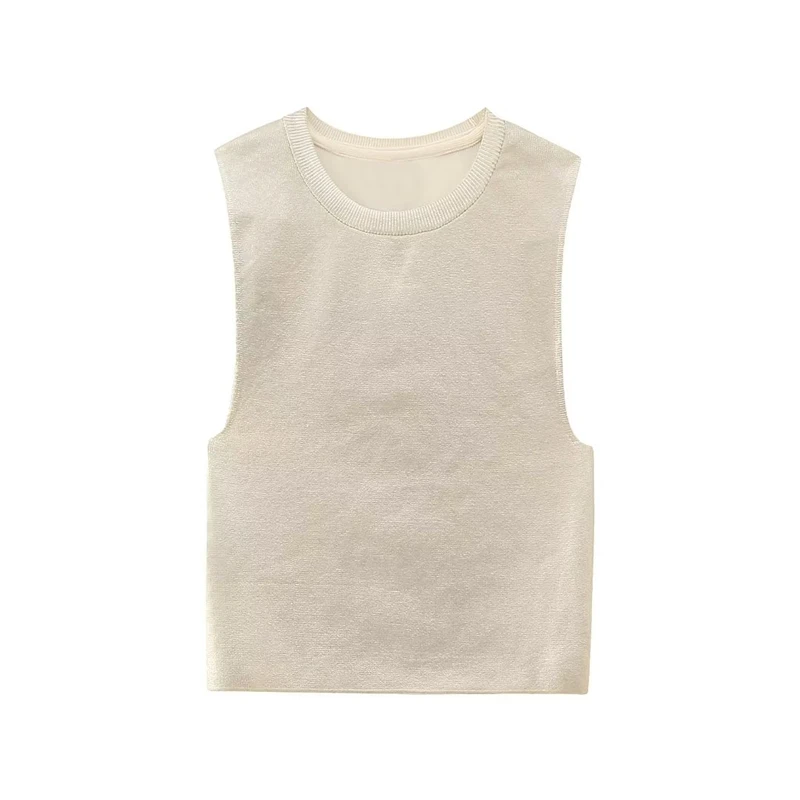 

Women's Sleeveless Metal Foil Slim Vest Top, Round Neck, Versatile, Summer, New, 2023