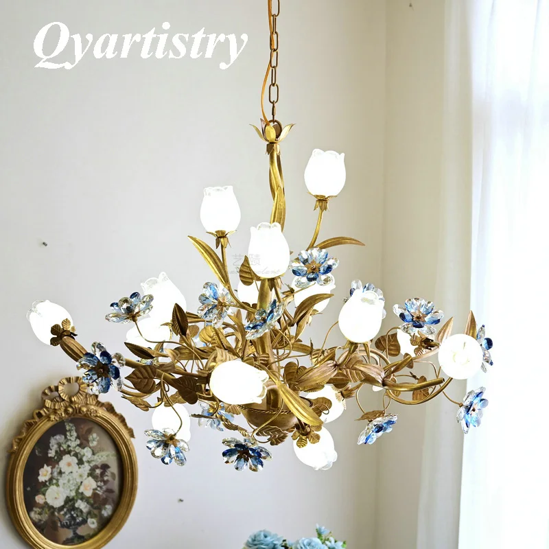 AmericanVintageChandelierLightingE14BulbLuxuryCrystalblue
