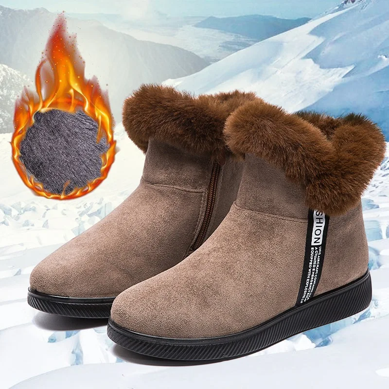 Snow Boots for Women Winter Zip Furry Warm Plus Size Female Ankle Boots Comfortable Concise Ladies Casual Footwear Fashaion New