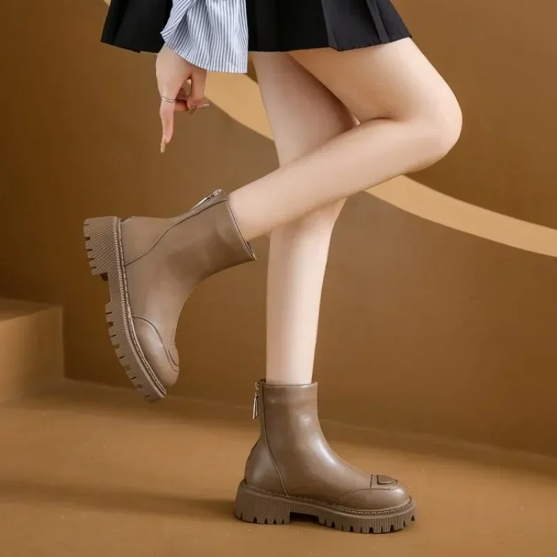 2023 New Winter New Ankle Boots Women Platform Leather Chelsea Boots Female Round Toe Elastic Thick Sole Shoes Ladies Zapatos