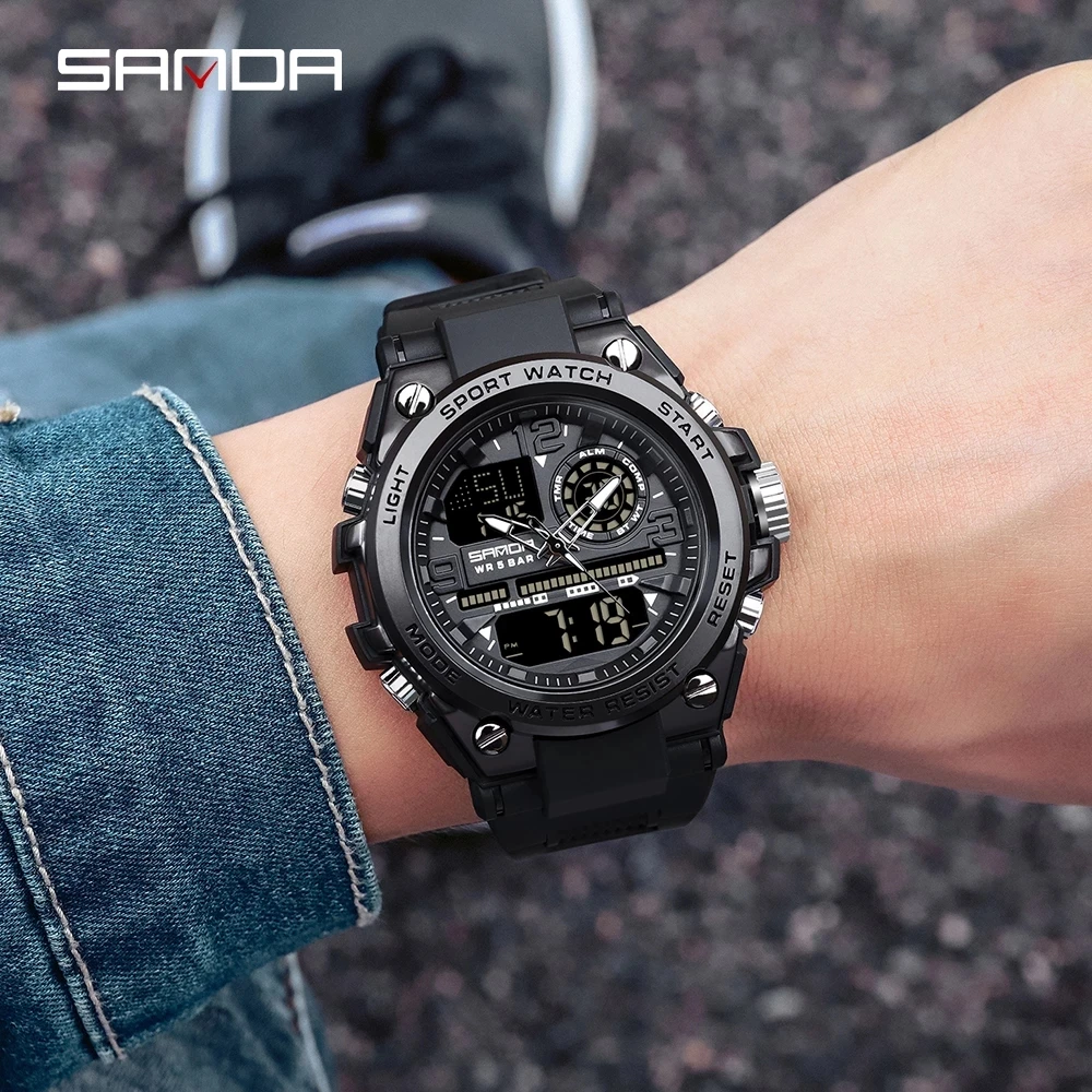 SANDA G Style Men Digital Watch Shock Military Sports Watches Dual Display Waterproof Electronic Wristwatch Relogio Masculino