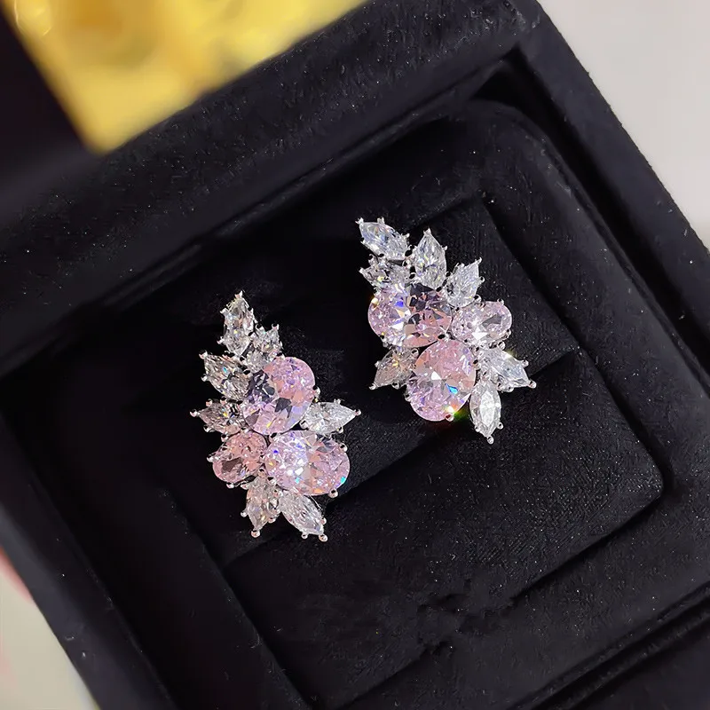 Huitan Sweet Pink Cubic Zirconia Stud Earrings for Women Silver Color Fashionable Ear Piercing Accessories Wedding Party Jewelry 7 Se03bc150e8e44a7795bff809a8cb6963o