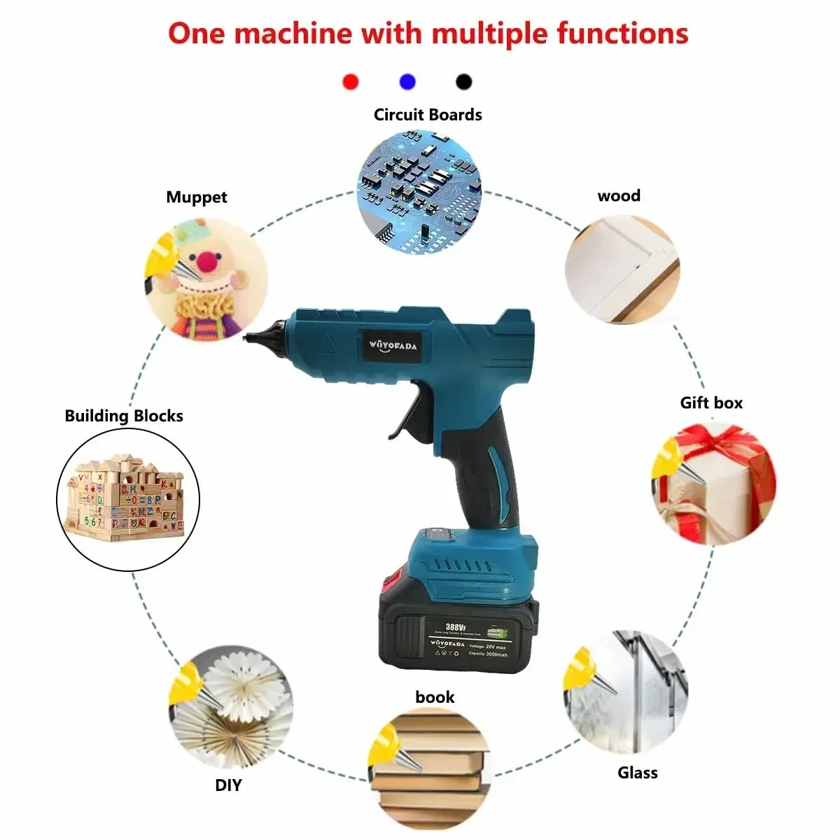 WOYOFADA Electric Hot Melt Glue Gun for Makita 18V Battery Cordless Electric Glue Grab 11mm Glue Stick Hot Melt Welding Air Gun 3