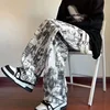 Men's Casual Loose Straight Leg Dyeing Pants Autumn Winter American Style High Street Vintage Sport Long Trousers