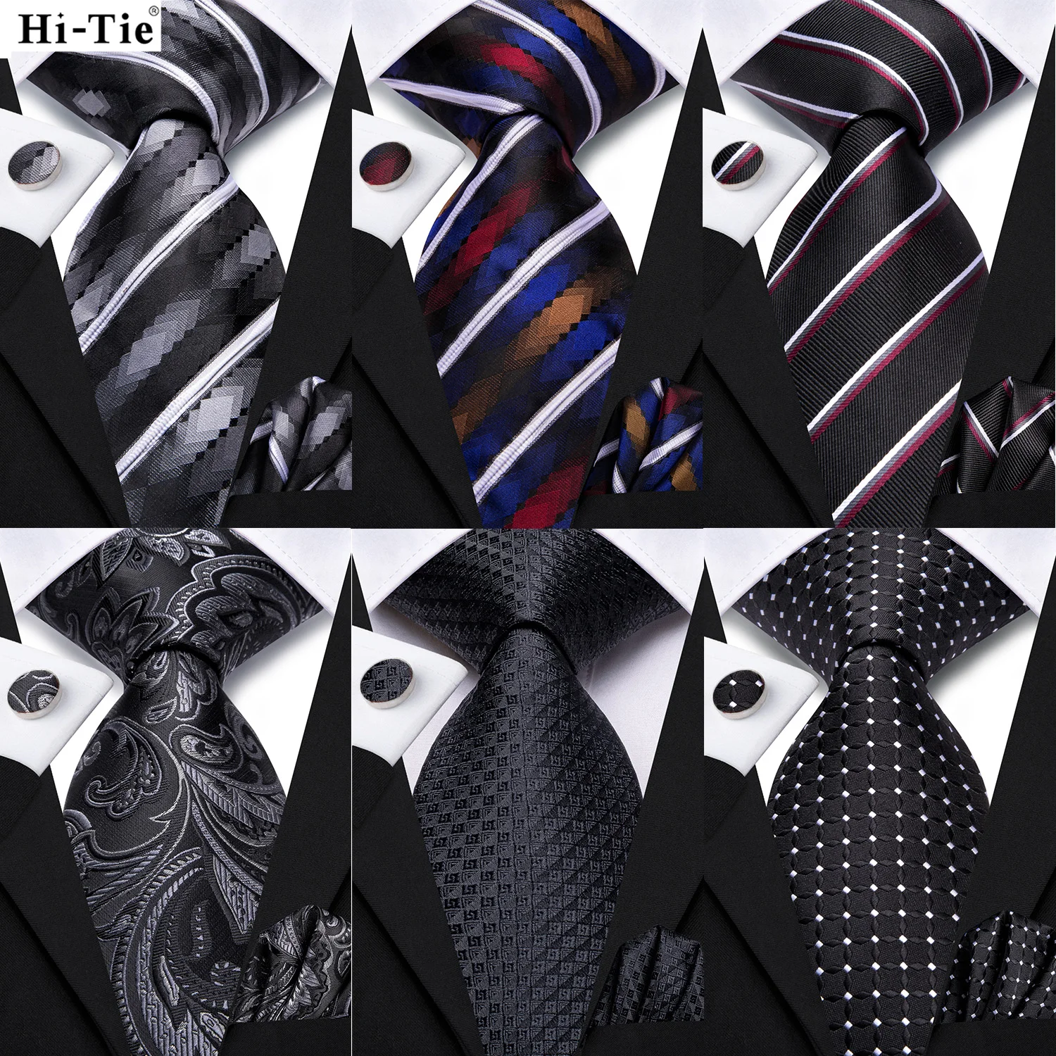 Hallo-Krawatte Neue Gestreifte Schwarz Weiß Seide Elegante Krawatte Für Männer Bräutigam Hochzeit Männer Krawatte Einstecktuch Manschettenknopf zubehör Großhandel