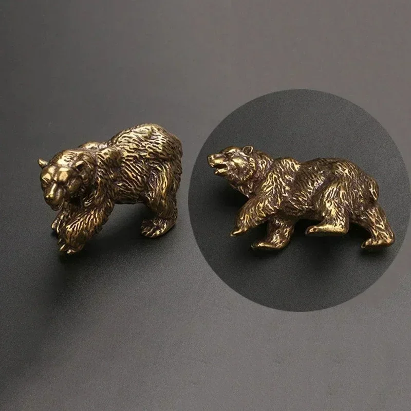 Vintage Copper Brown Bear Statue Solid Brass Polar Animal Crafts Home Decoration Mini Tea Table Pet Desk Accessories Technology