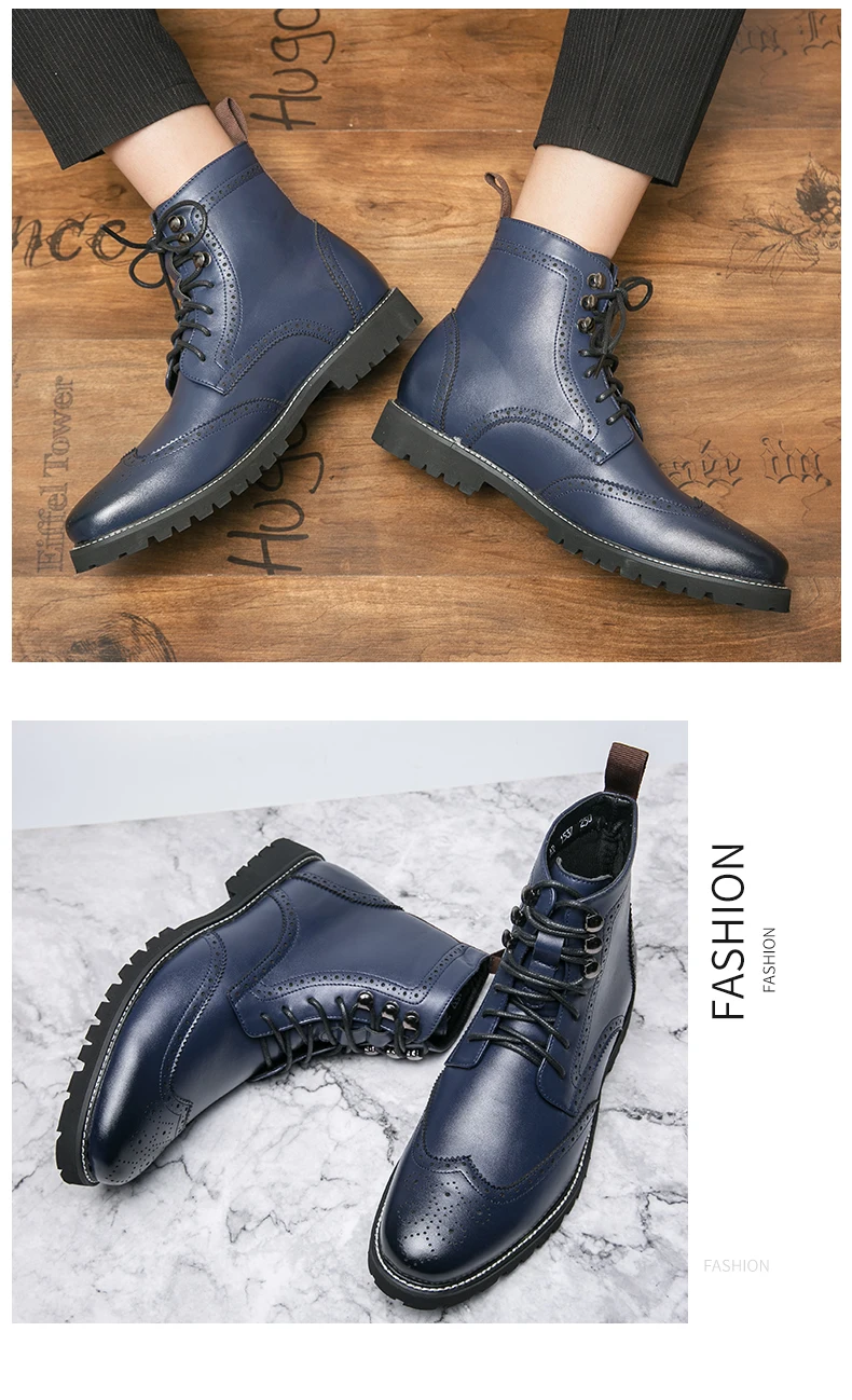 Brogue Boots High Top Mikrofaser Leder Herren Freizeitschuhe Größe 38-48 – Detail 13
