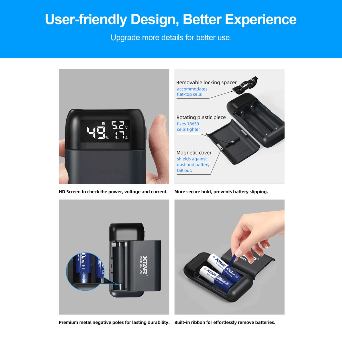 Battery Charger XTAR PB2SL/PC2 18650 21700 20700 Rechargable Li-ion Batteries DIY Power Bank Portable QC3.0 Fast