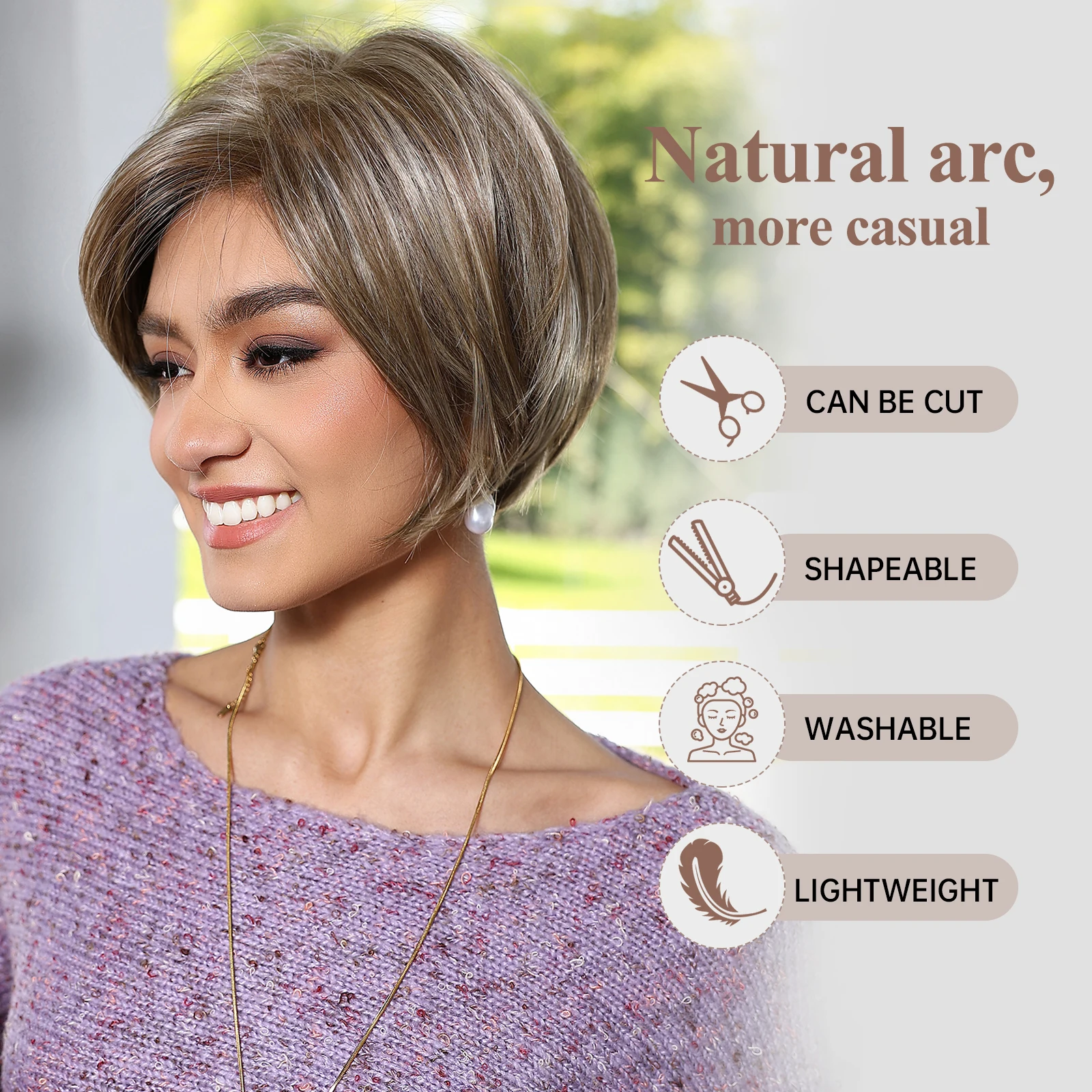 MONO Lace Frontal Synthetic Wigs Short Straight Bob Wig Highlight Gray Brown Blonde Mixed Wig For Women Daily Wig Heat Resistant