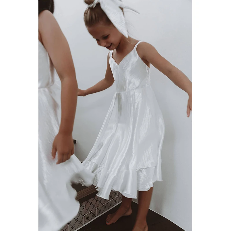 

Мини-платье Шиммер для девочек, Новинка лета 2024, вечерние платья принцессы для маленьких девочек без рукавов с оборками и регулируемыми лямками на спине