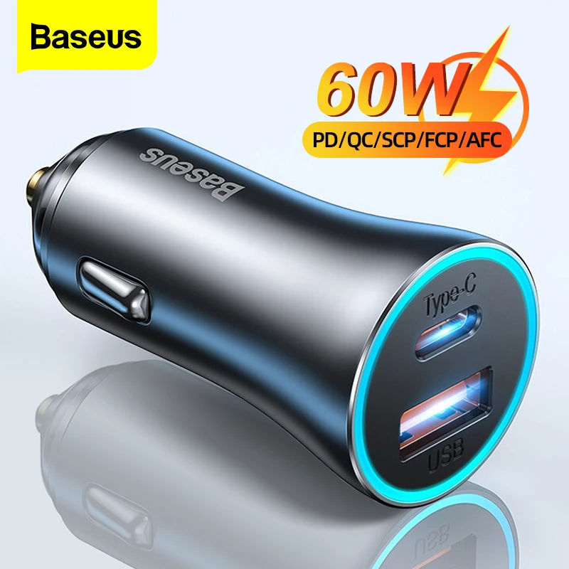 Baseus 60W Metal USB Type C Car Charger Quick Charge SCP AFC QC 4.0 PD