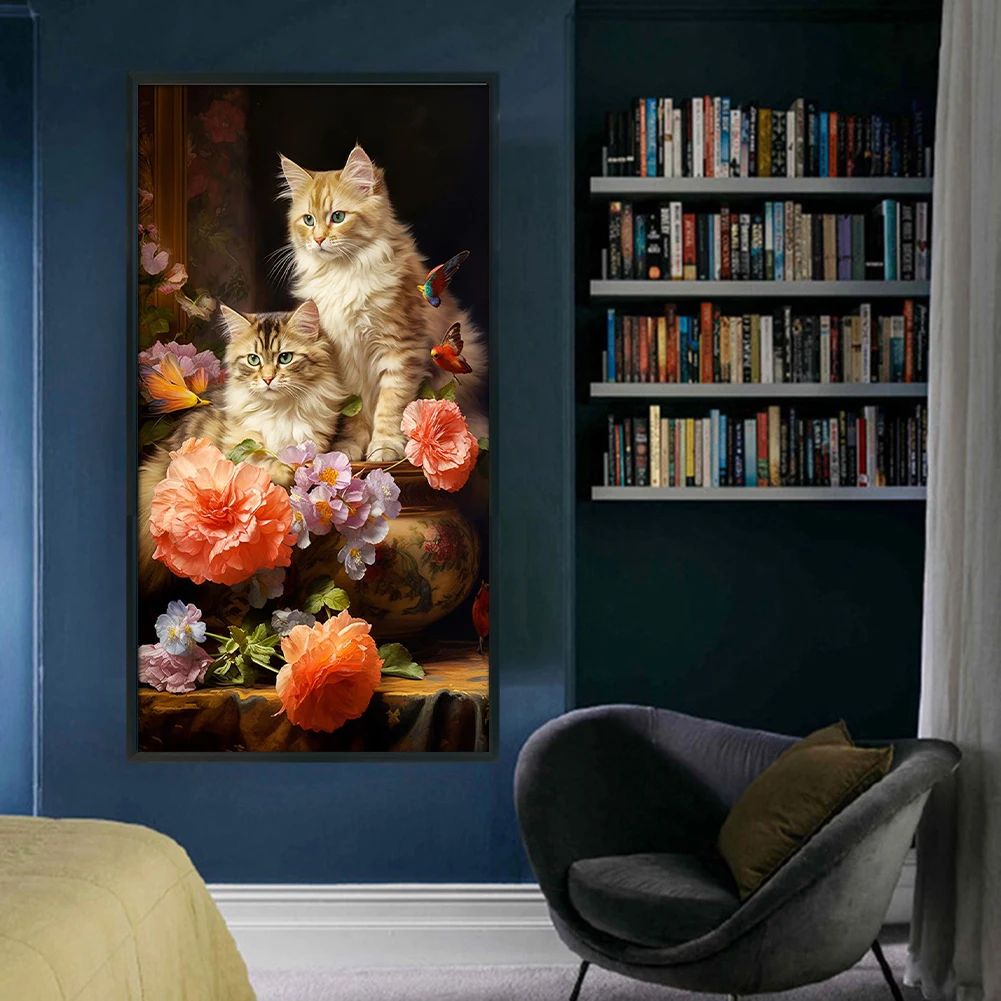 Full Embroidery Eco-cotton Thread 11CT Printed Cat Cross Stitch Kit 35x65cm