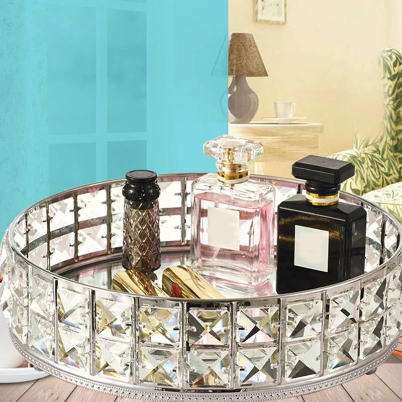 

Mirrored Tray Perfume Tray Cosmetic Tray Crystal Beads Jewelry Organizer Decorative Tray Home Deco Care Storage