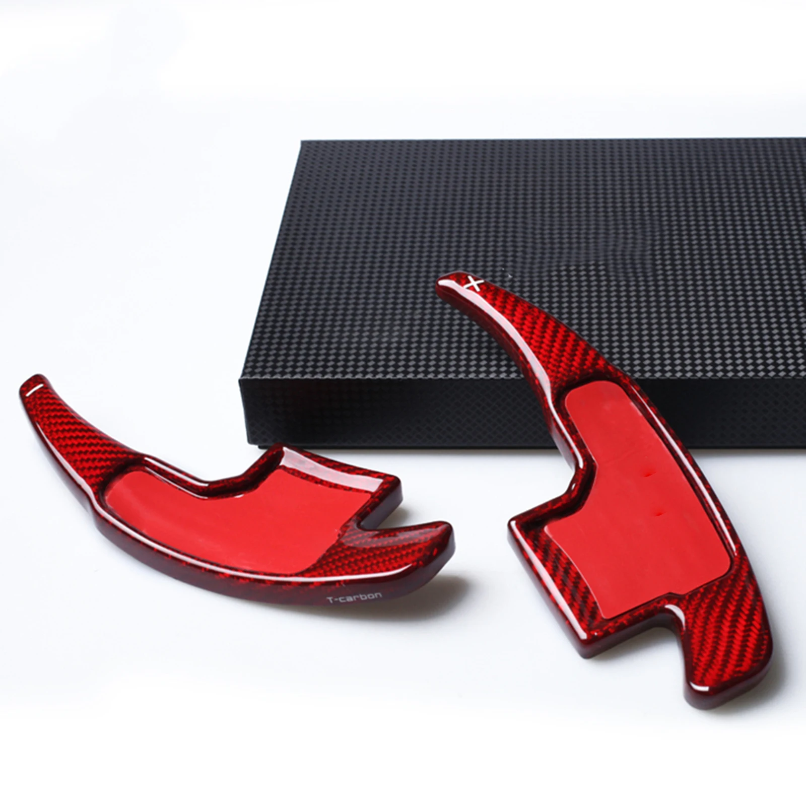 

2PCS Carbon Fiber Red Black Car Gear Steering Wheel Shift Paddle Extension Paddle Cover Trim For Ford Mustang 2015-2019