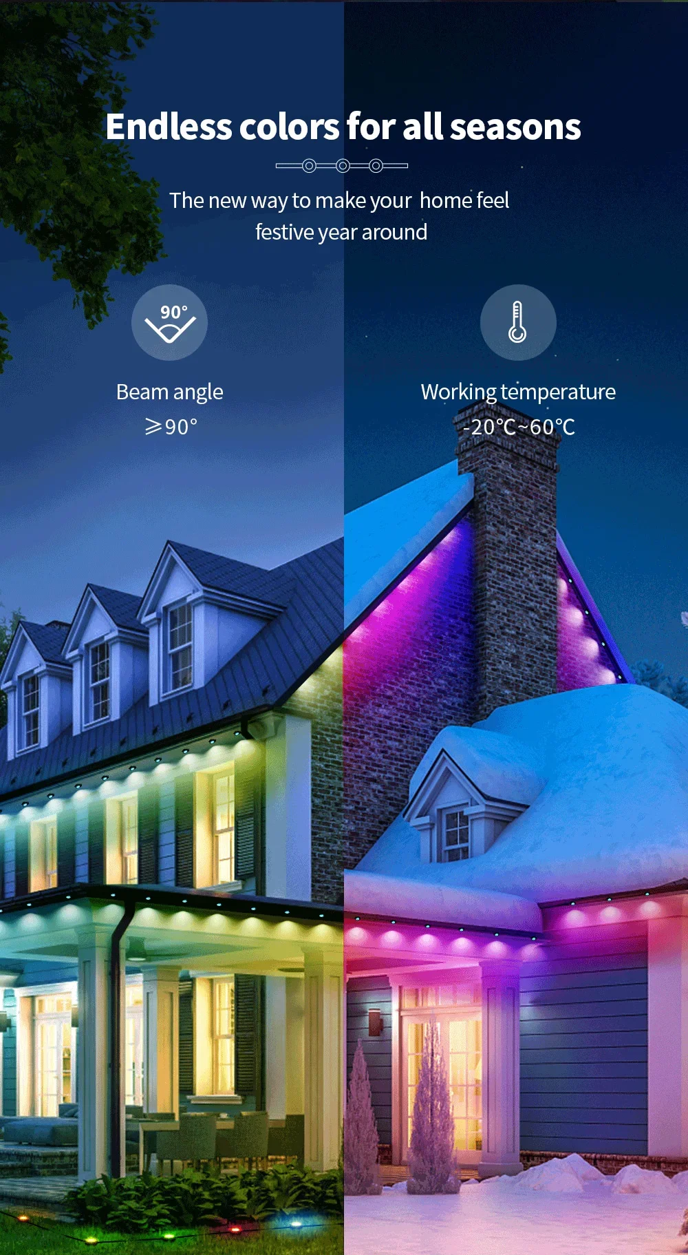 Tuya WiFi Outdoor Eaves Lights,15M 30 LED IP67 Waterproof,RF433,Smart Life DIY A