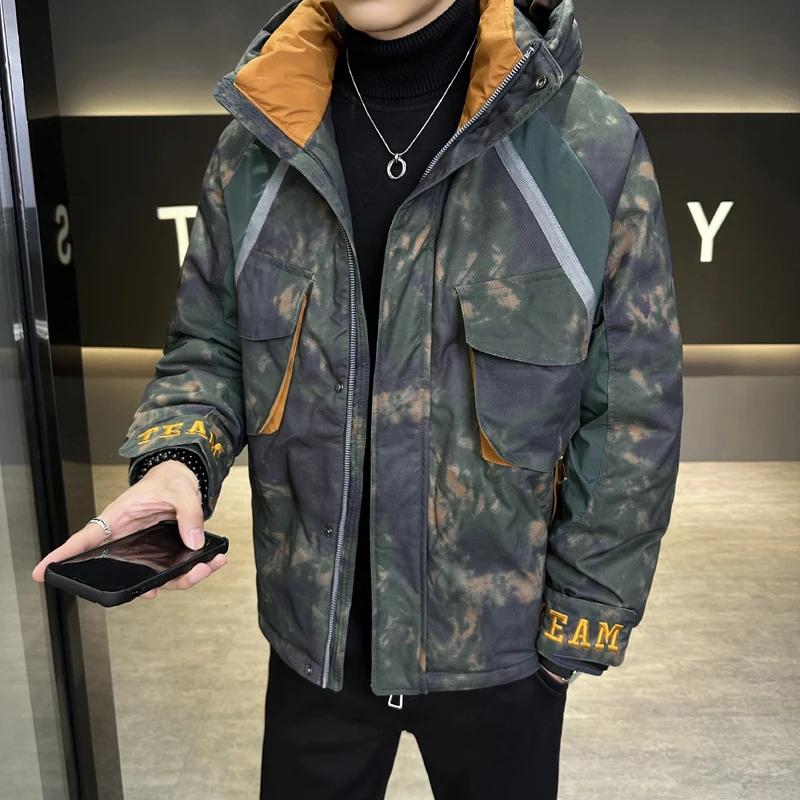 

Casual 2023 Autumn Winter Men's Hooded Duck Down Jackets Outdoor Warmth Camouflage Puffer Coats Streetwear Thicken Parka Clothes