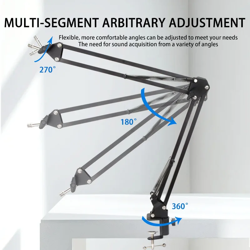 Adjustable Scissor Arm Mic Stand with Thickened C-Clamp for USB/Live Mic 6cm TableClamping RotationMount CompactDesk Holder