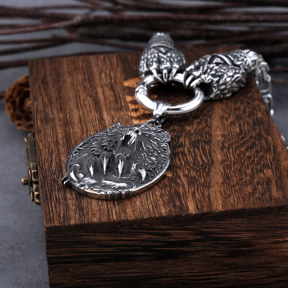 Viking Wolf Head Pendant Bear Claw Rune Set Necklace Men Vintage Hip Hop Chain Amulet Viking Jewelry Christmas Gift Dropshipping
