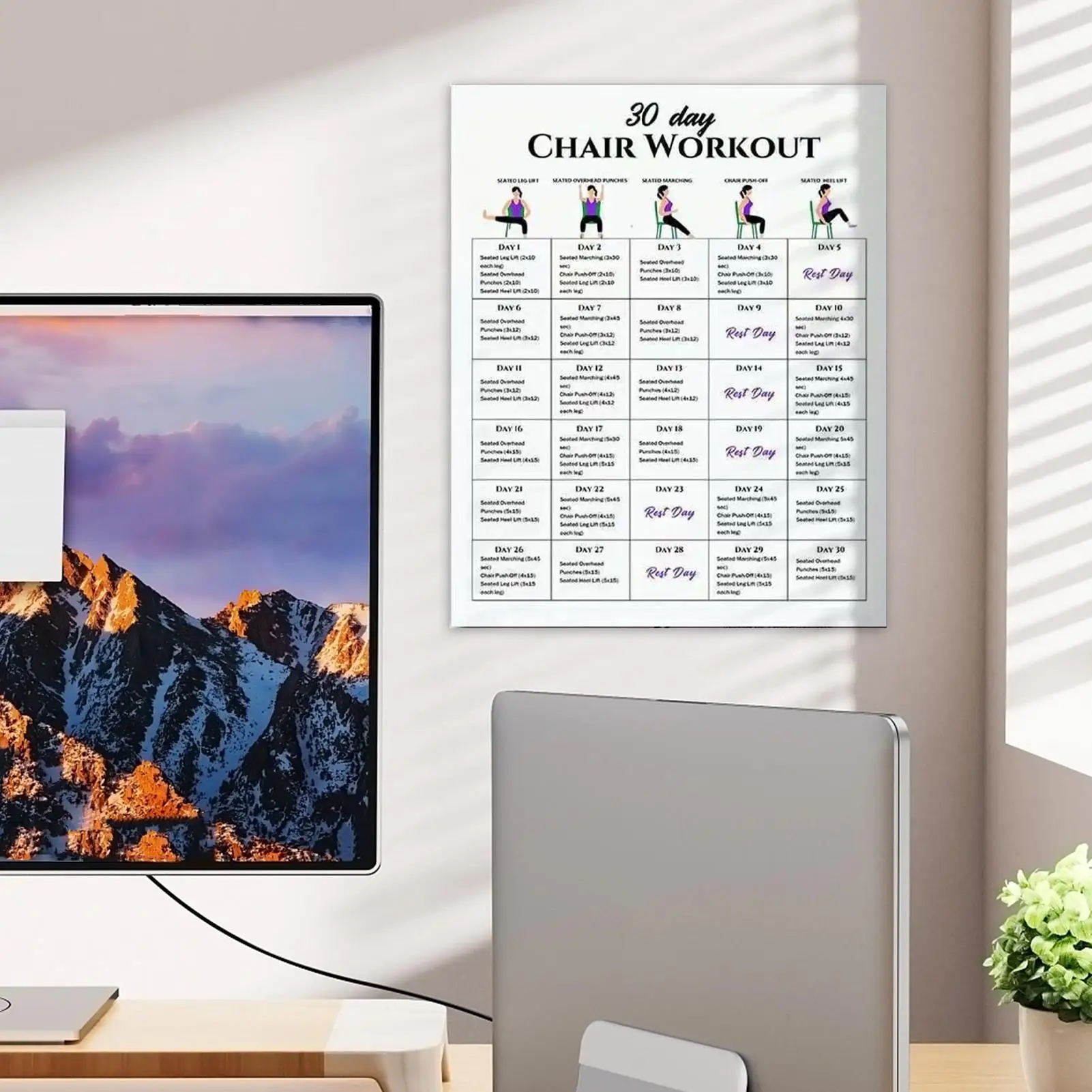 30-Day Chair Exercise Plan Poster Set for Seniors Fitness and Yoga