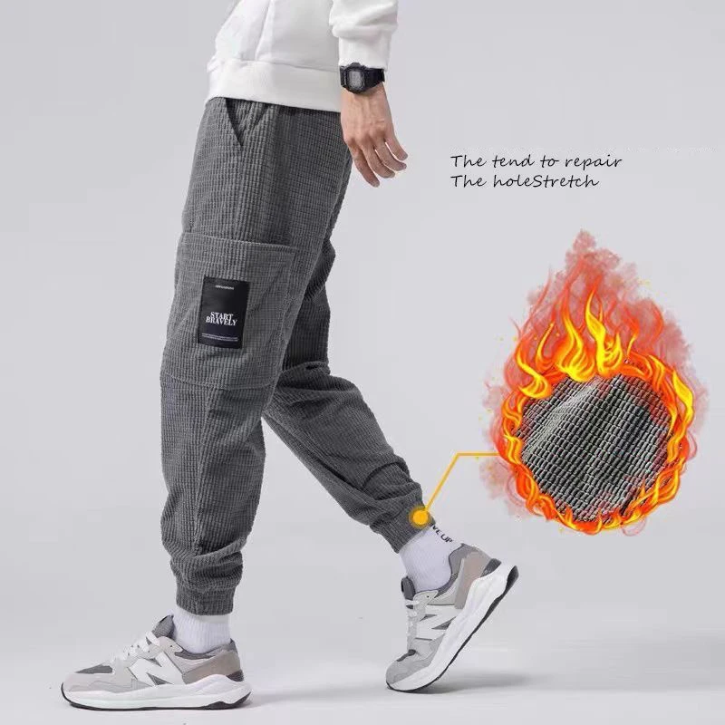 New Men Corduroy Sweatpants Hip Hop Joggers Streetwear Casual Sports Trousers Training Workout Fitness Big Pockets Cargo Pants