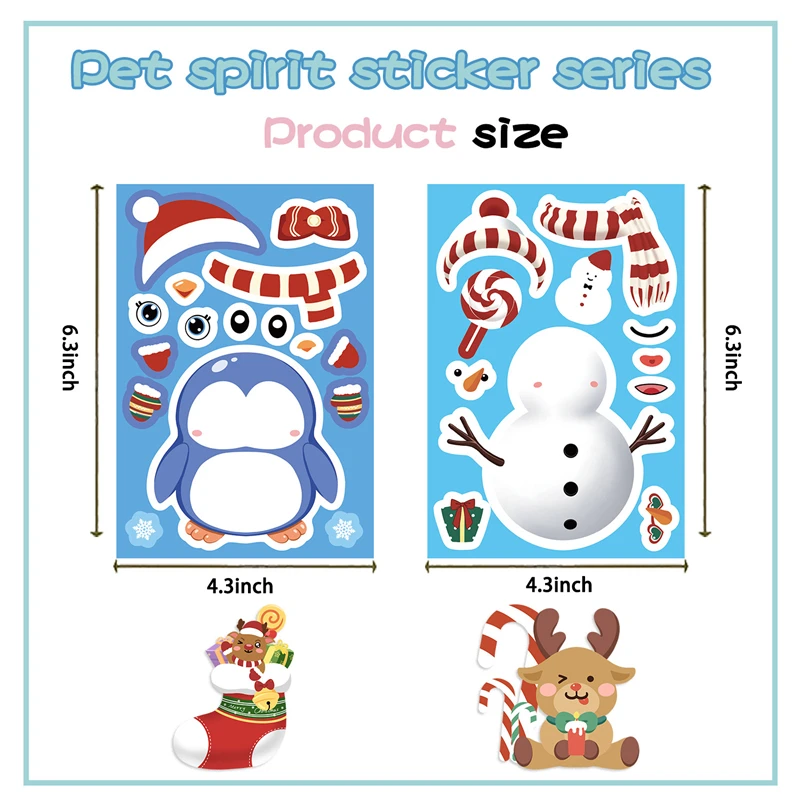 8/16/24pcs Cute Christmas Puzzle Stickers Make a Face Kids DIY Toys Assemble Sticker Games Xmas Party Favors 2025 New Year Gift