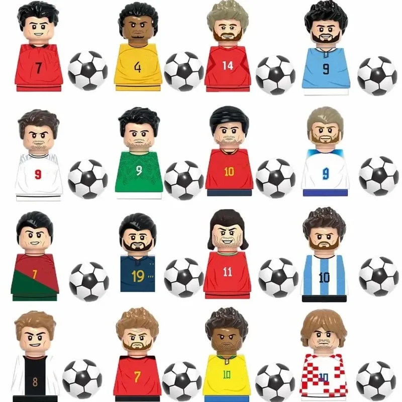 2024 NEW World Famous Football Players Figurine Messi Ronaldo Neymar Lewandowski Mini Action Building Block Model Toy regali per bambini