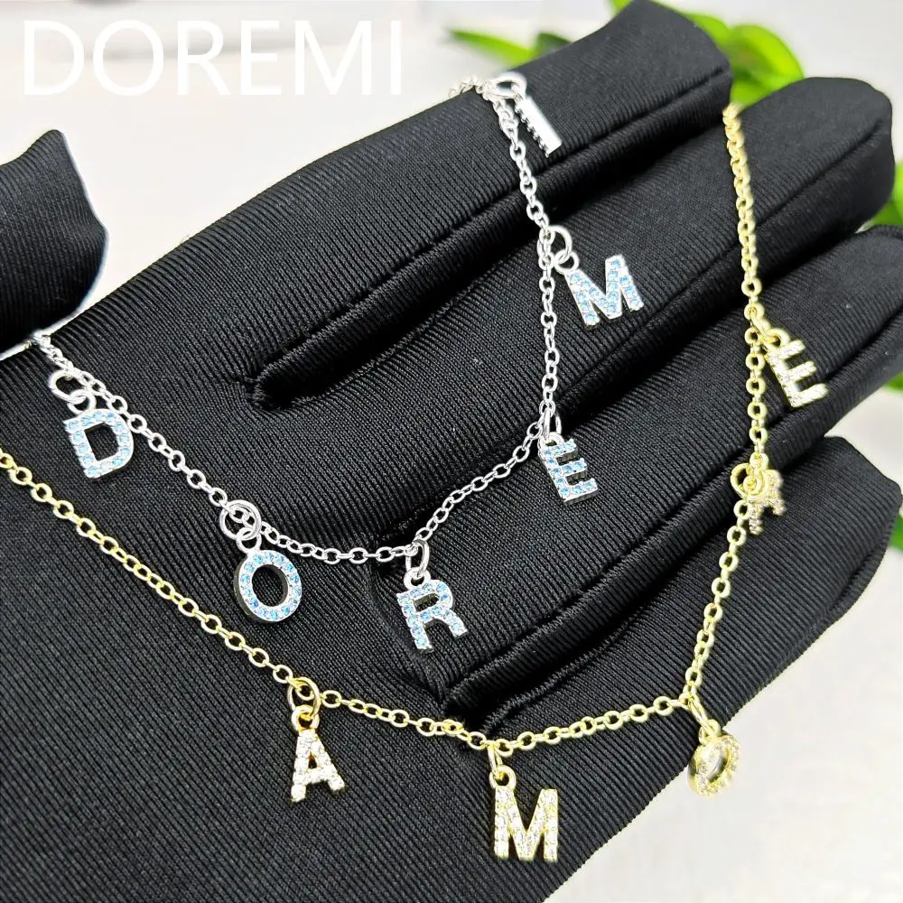 DOREMI 6mm Pave Crystal Letter Dangle Necklace DIY letters Charms Jewelry AMORE Name Custom Birthstone Necklace