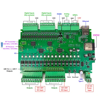 A16 ESP32 ESPHome Program Development Board Home Assistant Tasmota DIY Module Arduino WiFi Relay Switch MQTT RS485 I2C Mosfet