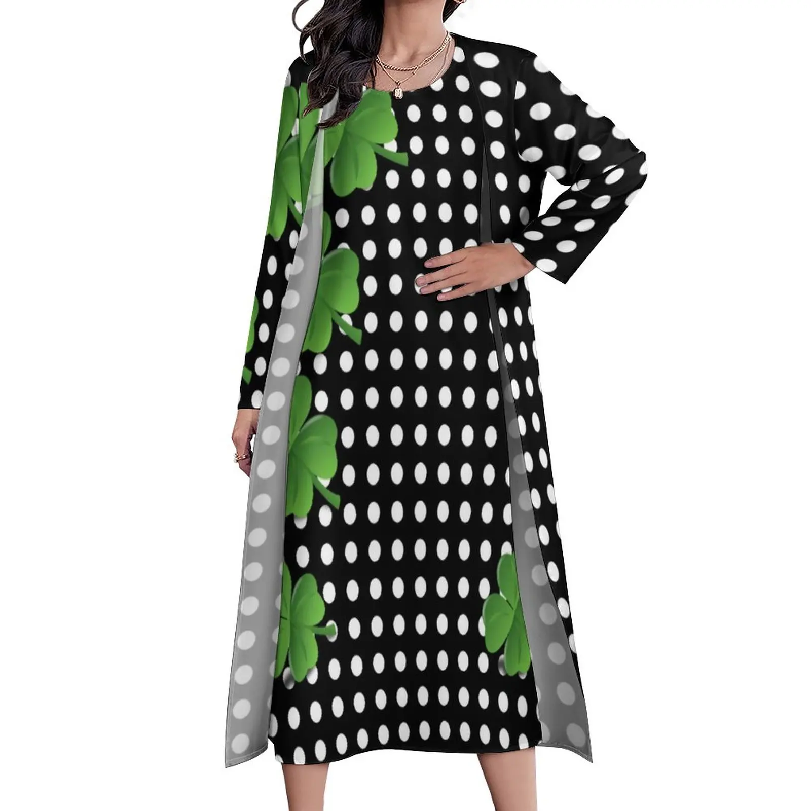 

Black White Polka Dot Dress St Patricks Day Irish Shamrocks Maxi Dress Aesthetic Casual Long Dresses Two-Piece Design Clothes