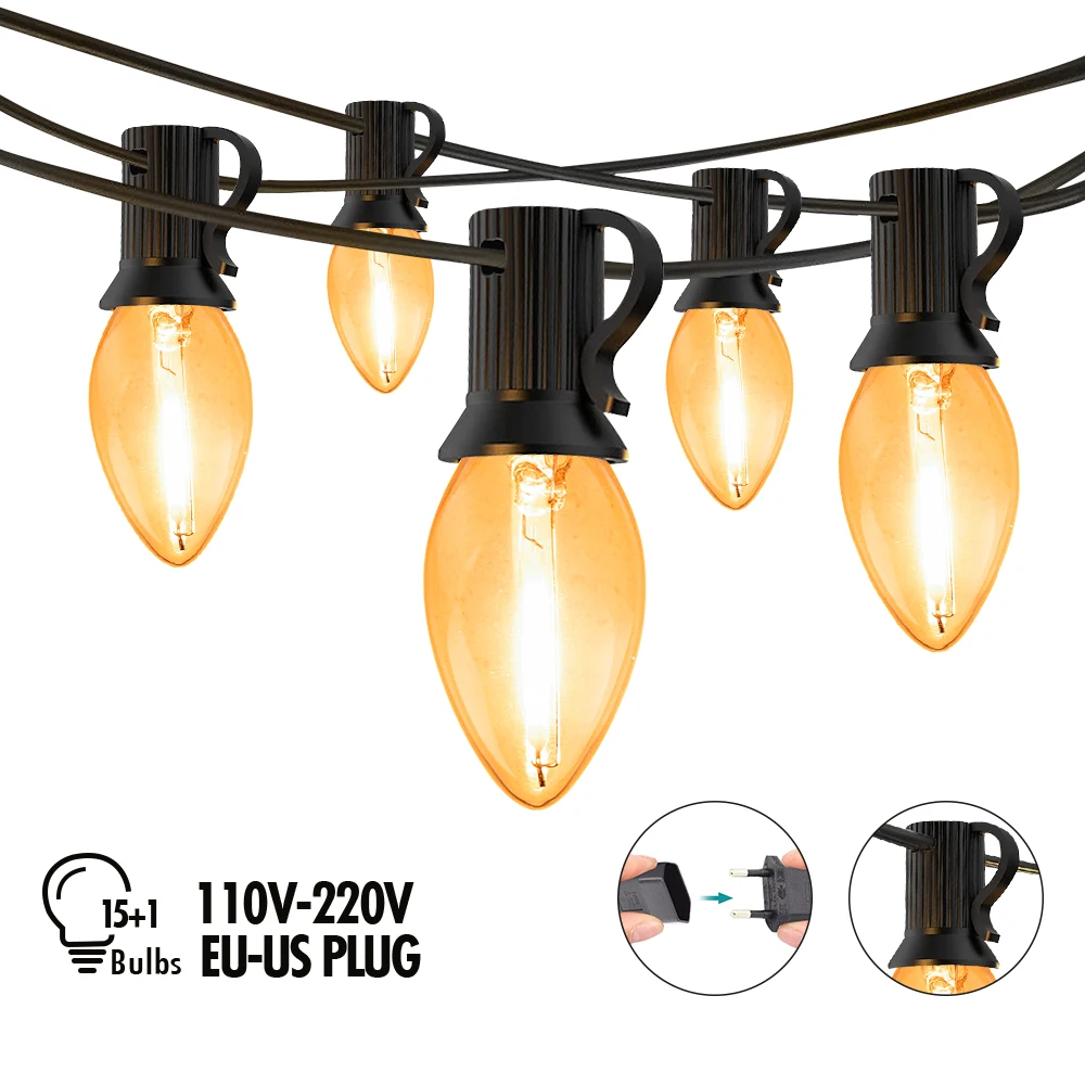 Description Picture 6 of itemRetro Garden Street Garland Light Bulbs E12 C7 1W Connectable Waterproof Outdoor Gazebo Umbrella Garland Christmas Decoration