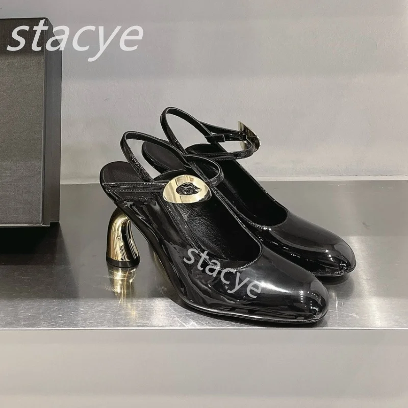 

Luxury Design Genuine Leather Half-toe Sandals Women's Summer Outwear Genuine Leather High Heeled Thick Heeled Single-layer Shoe