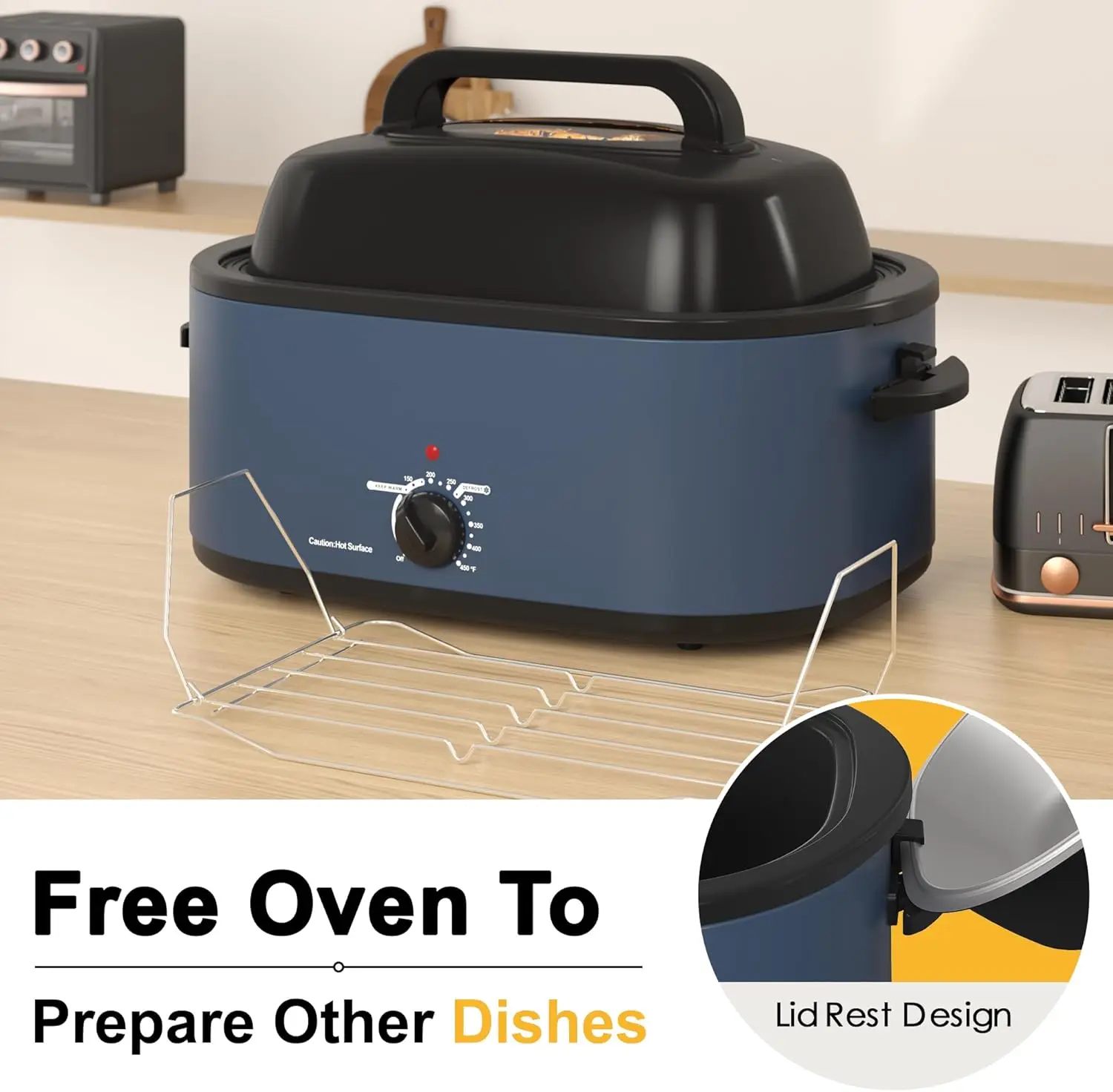 28lb 24-Quart Roaster Oven, Electric Roaster Oven with Viewing Lid, Turkey Roaster with Unique Defrost/Warm Function, La 3