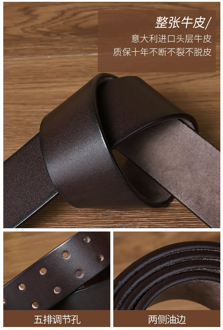 100-125cm 4.3cm Wide Thick Real Cowskin Genuine Leather Belt For Men High Quality Double Pin Buckle Cowboy Business Strap